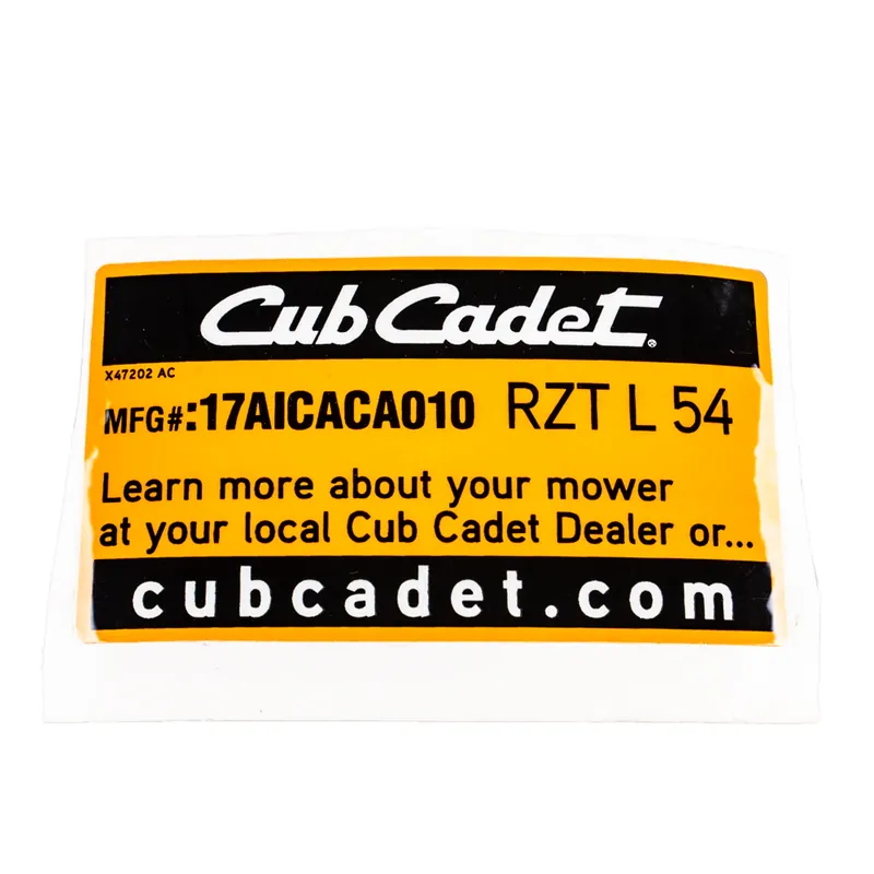 CUB CADET 777X47202 Rear Center Frame Model Label Final Sale