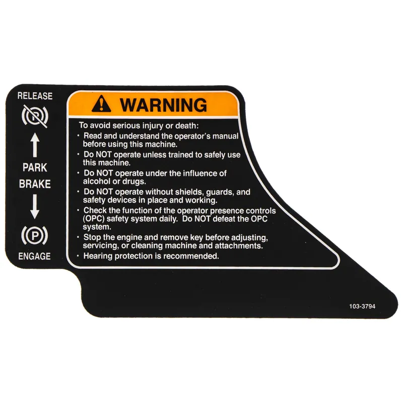 Exmark 103-3794 Parking Brake Decal Must Have