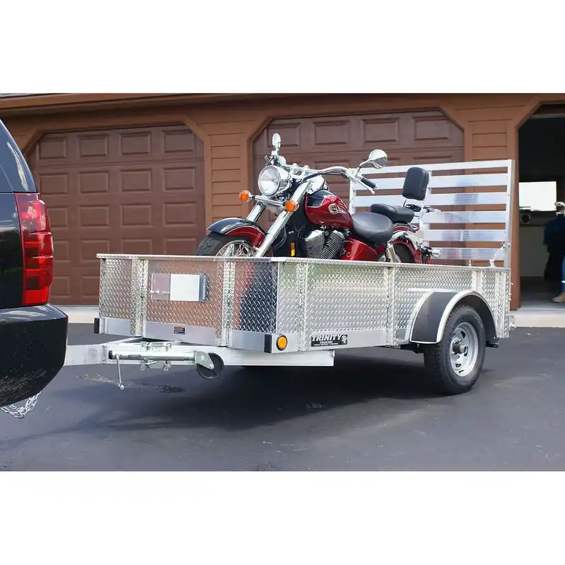 Price Cut Trophy Trailer - SINGLE AXLE - DIAMOND PLATE SIDE - Aluminum Utility Trailer - Sizes: 8ft - 14ft