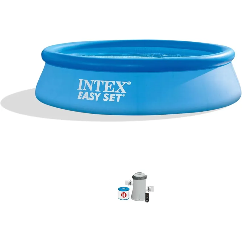 Luxury Intex 28121EH Easy Set 10 Foot by 30 Inch Round Inflatable Outdoor Backyard Above Ground Swimming Pool Set with 530 GPH Filter Pump, Blue